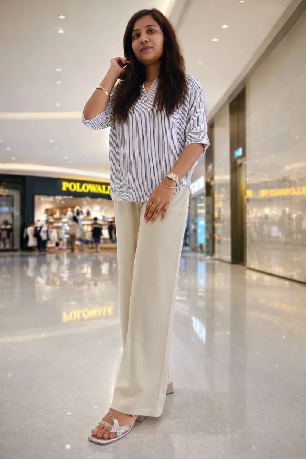 Effortless Striped Poplin Top with pants combo